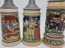 Antico Sacco Di 3 Tedesco con Coperchio Boccale Birra Tazze, Fatti IN Germania