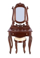 Antica Toilette con Sgabello specchio e cassetti per trucco in legno luigi filip