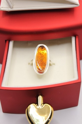 Anello argento ambra naturale - argento,