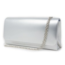 Pochette argento lucida di vernice borsetta argentata cerimonia clutch elegante