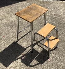 Scaletta Sgabello 3Piani Richiudibile Salvaspazio Legno Design Industriale Retrò