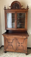 Credenza Antica Rustica con Alzata con Vetri Italia Primi '900