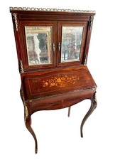 Antica Ribaltina Con Vetrina In Palissandro Intarsiato E Vetri Al Mercurio.