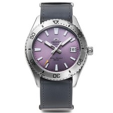 Orologio da uomo Orient Mako automatico quadrante viola cinturino in pelle RA...
