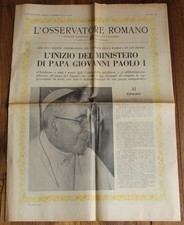L'OSSERVATORE ROMANO JOHN PAUL I INCORONAZIONE September 3, 1978 - RARE
