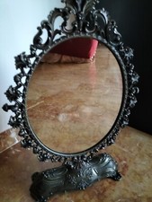 Antico specchio vintage ovale basculante da tavolo bronzo