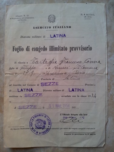 Sezze latina 1954 foglio - sezze, 1954: