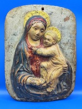 Antica Ceramica Scultura Policroma Terracotta Madonna Maria Gesù Bambino 1800 
