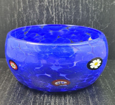 Murrina ciotola vetro blu tonda con murrine colorate h 6 x 12 ø