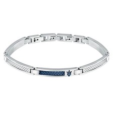 Bracciale Uomo Maserati Iconic Acciaio Argento Blu JM423AVD22 NUOVO E ORIGINALE