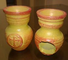 Casa/Arredamento/Candele/Lumini " PORTA CANDELE IN TERRACOTTA ETNICI " Pz.2