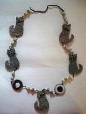 COLLANA LANA COTTA LUNGA ETNICO NEPAL GATTO CAT