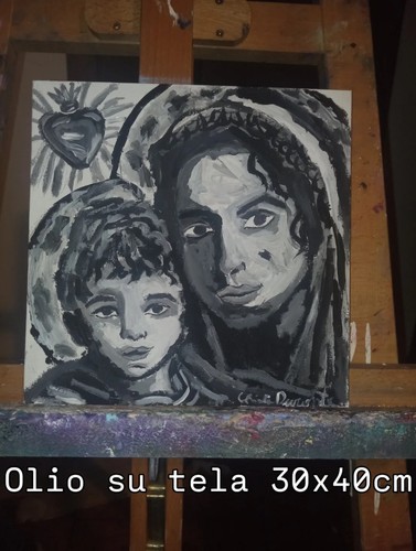 Dipinto olio tela madonnina - olio,