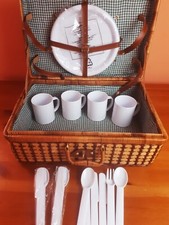 Cestino da Picnic in vimini Set per 4 persone - Vintage anni 70 Valigia cesto