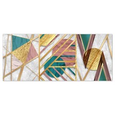 Quadro moderno Stampa Tela CANVAS WORLD 52x122 cm GEOMETRIE astratte verde e oro
