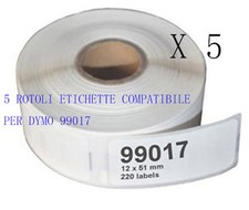 5 ROTOLI Etichette compatibile per DYMO 99017  50mmX12mm LABELWRITER 400 450