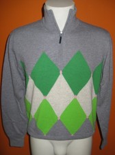 MAGLIONE MEZZA ZIP UOMO GRAN SASSO TAGLIA 48 M GRIGIO CON QUADRI VERDI ORIGINALE