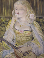 Clemens Spengler (1903-1969) Dipinto originale Ritratto di ragazza con liuto (13)