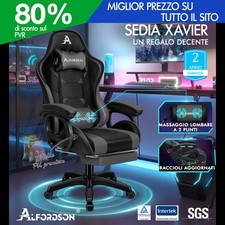 ALFORDSON Sedia Gaming Massaggio Sedia da Ufficio con Poggiapiedi Grigio e Nero