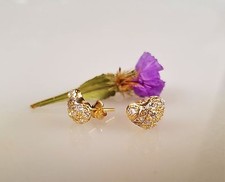 750 Er-Gold Oro Giallo Orecchini Chiusura a Farfalla Forma a Cuore Zirconi Nuovo