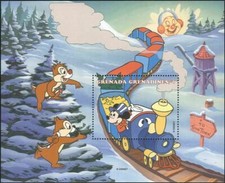 Grenadine di Grenada 1998 Disney Natale Topolino Chip 'n Dale Treno m/s MNH