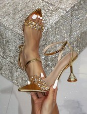 Sandali Oro Con Strass E Tacco