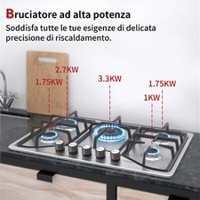 76cm Piano Cottura 5 Fuochi Ghisa a Gas In Acciaio inox Incasso Autosufficiente