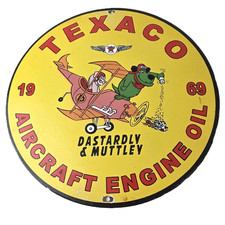 Vintage Texaco Gasoline Porcelain Sign - Muttley Cartoon Gas Pump Plate Sign