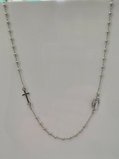 COLLANA ROSARIO IN ARGENTO 925% RODIATO UOMO DONNA CROCE MADONNA