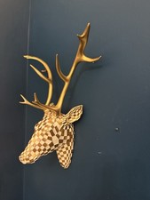Statua scultura unica geometrica oro bianco testa di cervo decorazione parete fatta a mano