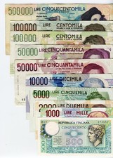Banconote Serie completa Repubblica italiana da 500 lire a 500000 lire