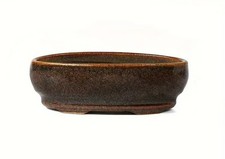 Vaso per bonsai Ovale in gres 17x11 cm Marrone Smaltato