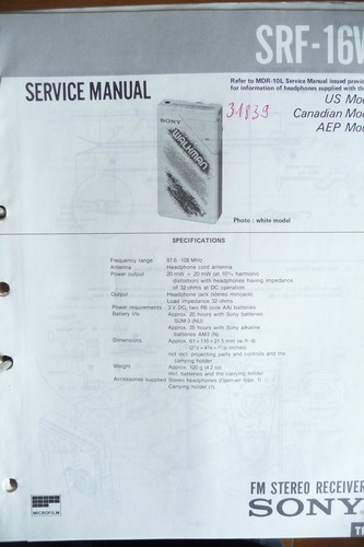 Service manual sony srf w - service,