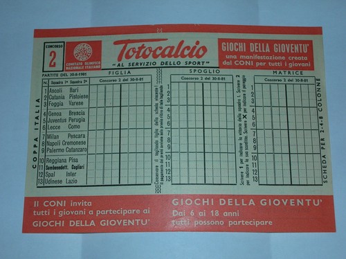 Totocalcio schedina 2 - totocalcio,