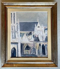 GRANDE QUADRO OLIO FIRMATO Giuseppe Cesetti CATTEDRALE CHIARISTA TUSCANIA '900