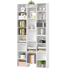 HOMCOM Libreria in Legno Alta 181cm 21 Scomparti e 10 Ripiani Regolabili Bianco