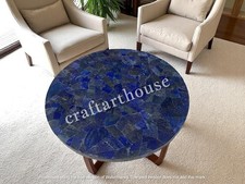 Tavolino da caffè rotondo Lapislazzuli pietra blu casuale elegante arredo corridoio