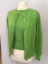 TAGLIA 12 CARDIGAN E TOP VINTAGE ANNI 80 HARRODS 100% COTONE MAGLIA TWIN SET VERDE