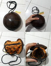 Borsa a tracolla vintage AQUEND artigianale Ghana conchiglia di cocco borsa c...