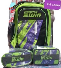 COMIX 2WIN zaino Trolley + Astuccio 3zip+ Astuccio Ovale Lilla/verde acido