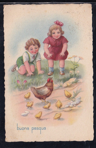 Cartolina buona pasqua bambin - buona,