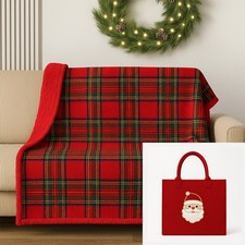 Plaid Natalizio con Borsa, in morbido Flannel e Retro in Sherpa, Idea Regalo