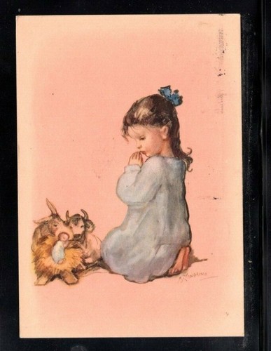 Cartolina bambina con bue - cartolina,
