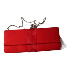 Pochette da sera in raso rosso con catena - bordo strass - mancano strass