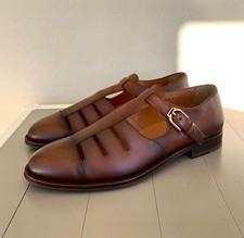 Ralph Lauren Purple Label Uomo Pelle di Vitello Marrone Brunito Pescatore Taglia 11