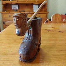 Pipa ornamentale in legno intagliata a mano a forma di testa vintage