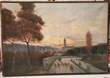 DIPINTO OLIO SU TELA " PAESAGGIO CON PASTORE E PECORE" LUIGI CLARA (1860 - 1925)