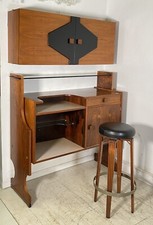 SET MOBILE BAR Art Dèco CREDENZA Anni 60 SGABELLO LEGNO VETRO MADE ITALY DESIGN