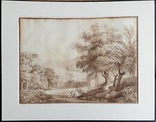disegno antico grande 1820 anonimo neoclassico paesaggio arcadico acquerello