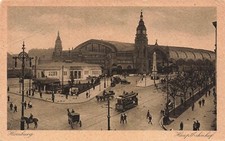 Stazione Centrale Con Tram A Amburgo Cartolina AK 1929